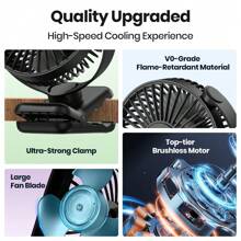TOPK TOPK USB Clip Desk Fan, Brushless Motor Whisper-Quiet Powerful Airflow Strong Clamp For Secure Attachment, Stylish Design Portable Cooling High-Quality Construction Portable Mini Personal Fan For Bedroom And Office