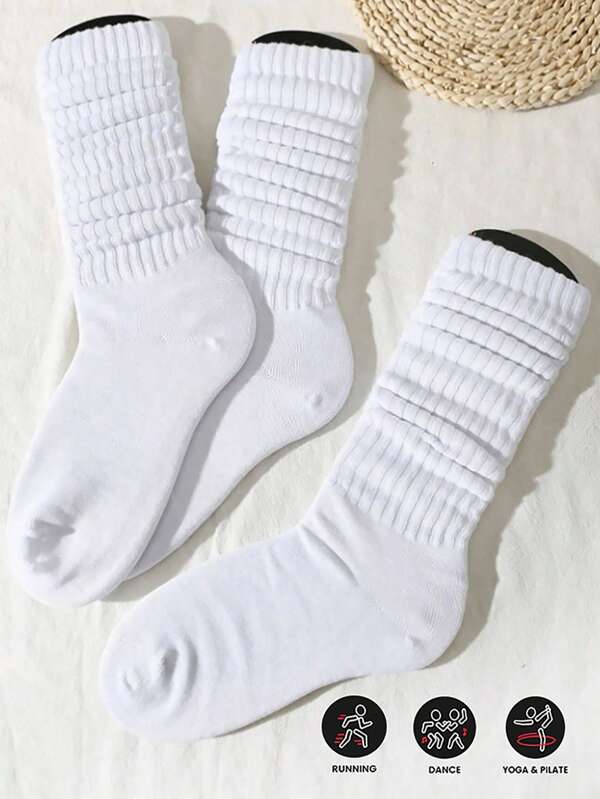 3 Pairs Of Pure White Women's Plush Mid Tube Socks(Without Sock Card)