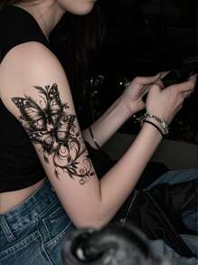 5 pezzi di grandi tatuaggi temporanei a mezza manica con rose rosse e nere, farfalle, ottimi per viaggi, fitness, uso quotidiano, strada, feste, trucco pazzo, adatti per corpo, gamba, braccio, addome, spalla e altre parti del corpo, tatuaggi finti monouso