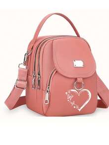 1 chiếc túi đeo vai bằng nylon dành cho nữ có họa tiết trái tim và bướm - Túi đeo chéo mini thông thường có dây đeo có thể điều chỉnh, nhiều lớp, lỗ cắm tai nghe bên ngoài, màu trơn, khóa kéo an toàn, túi đeo chéo nhỏ - Nhiều màu - Xem 10