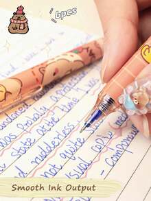 1pc/6pcs/12pcs Cute Capybara Erasable Neutral Pen, Erasable Retractable Ballpoint Pen (6pcs/Box), Creative Student Drawing Stationery, Office/School Supplies, Birthday, Holiday, Party Gifts, Cute Stationery, Stocking Filler School Decor School Surprise Dormitory Decor Back To School Home Decor Room Decor - Khaki - View 6