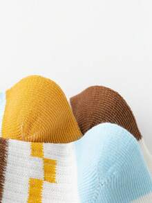 5pcs/Set Contrast Striped Breathable Mesh Kids Socks, Cartoon Pattern Mid-Calf Socks For Boys In Spring And Summer - Multicolor - View 4