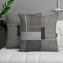 2pcs Modern Black Grey Geometric Throw Pillow Covers, 45x45cm,Polyester Peach Skin, Zip Closure - Perfect For Living Room & Bedroom Decor (Inserts Not Included)