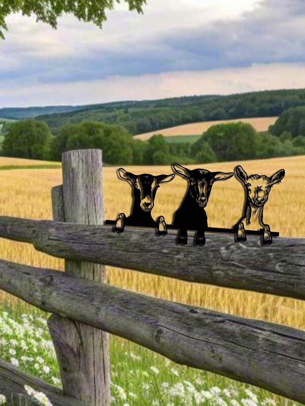 1 Piece Of Iron Artwork Featuring Three Cute Little Lambs Lying On A Metal Rod, Suitable For Outdoor Activities, Camping, Tourism, Gardens, Rural Areas, And Metal Products