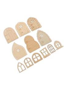 12pcs Wooden Miniature Fairy Door DIY Kit, 3D Wooden Structure With Mini Windows, Suitable For Rustic Garden Craft Set, Wall Home Party Decor