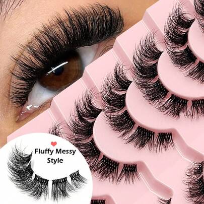 Asiteo 9 Pairs Cat Eye False Eyelashes, Fluffy Messy Natural Long Transparent Band Fake Lashes, Flared Ends To Elongate Eyes, Faux Mink Lashes, Makeup False Eyelashes