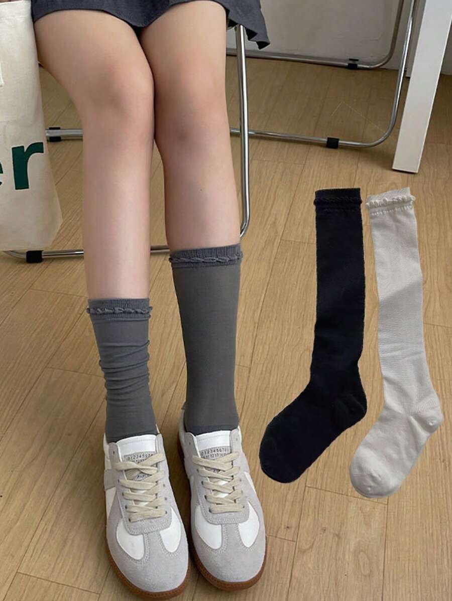 1 par de calcetines largos tipo tubo para mujer con encaje y parches, de malla a rayas, ajuste ceñido y transpirable, hasta el muslo, para primavera/otoño