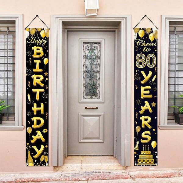 1 set di decorazioni per banner appeso per feste di compleanno, con età 16/18/21/30/40/50/60/70/80, cartello di benvenuto nero e oro adatto per interni ed esterni
