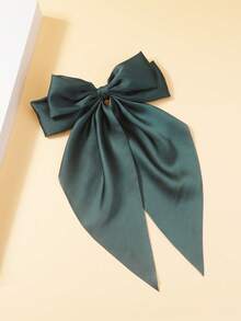1pc Solid Color Satin Hair Clip With Satin Ribbon Bow, Versatile Hair Accessory For Women Claw Clips Hair Claws Hair Barrettes - Dark Green - View 4