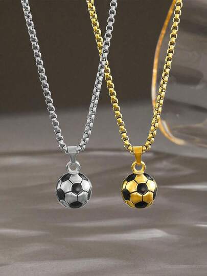 1pc Punk Hip Hop Stainless Steel Soccer Ball Pendant Chain Necklace For Girls Boys Fashion Football Necklace For Street Sparts Jewelry For Daily Wear