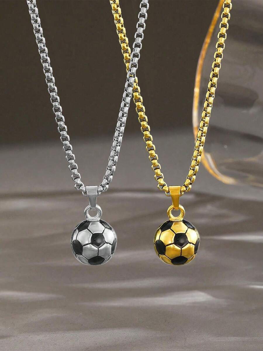 1 pieza Collar con colgante de fútbol de acero inoxidable con estilo punk y hip-hop, collar de fútbol de moda unisex, accesorio de ropa urbana, adecuado para uso diario - Multicolor - Ver 1