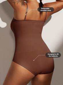 1pc Women Plus Size Shapewear, Seamless Strapless Backless Bodyshaper With Removable Straps, Black, Summer - Brown - View 5