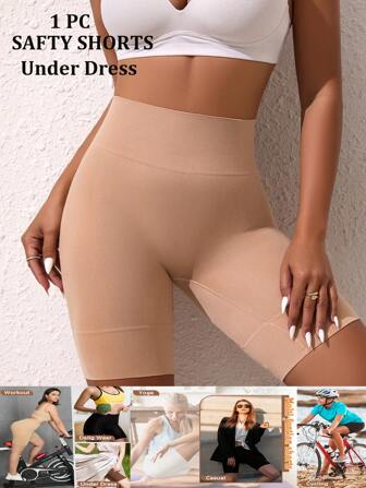 1pc Women Apricot Shaping Liftill Seamless Safety Shorts, Slimming Sports Cropped Leggings