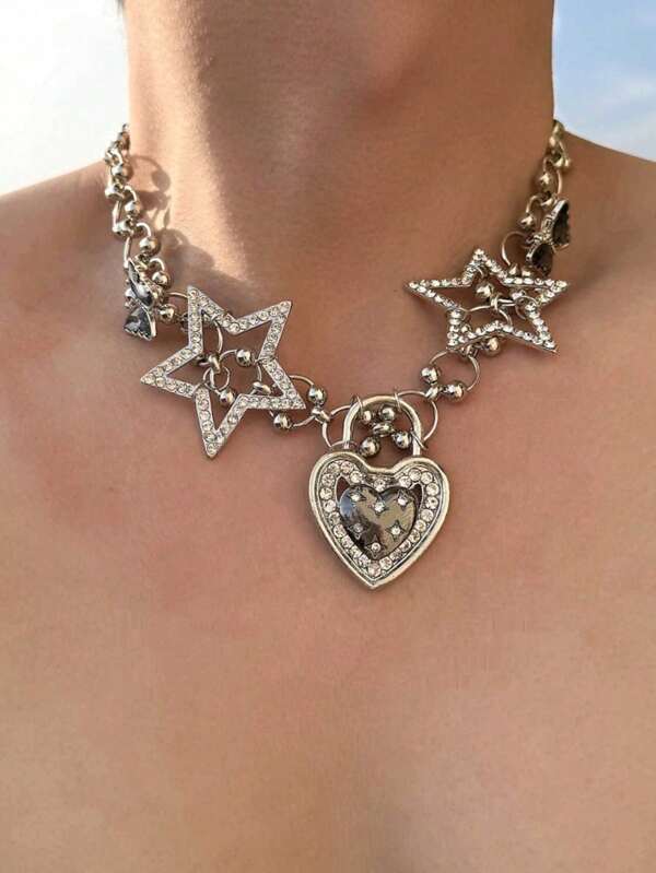 A Star Love Necklace, Punk Retro Women's Heavy Industry Y2k, Unique Design, High End Sweet Cool Hot Girl Collar Chain