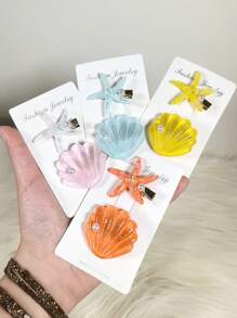 2pcs Fresh Shell & Pearls Starfish Accessories, Suitable For Hair Clip, Necklace, Brooch, Beach Vacation Decors, Owner & Pet Matching Sets