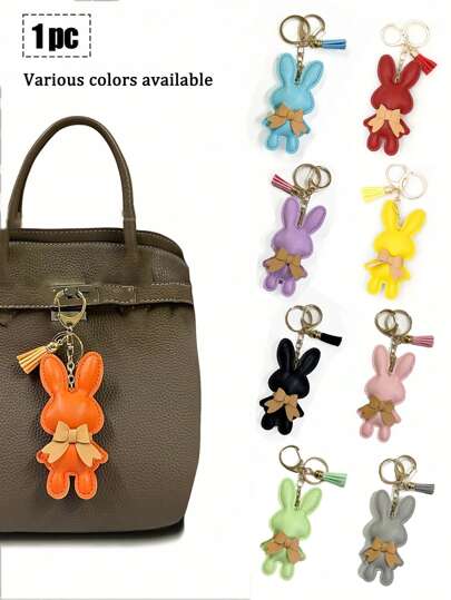 Leather Rabbit Keychain Pendant - Cute Animal Shape Accessory With Key Ring Bag Charm And Stylish Combination Gift For Friends And Couples