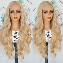 Blonde Body Wave Synthetic Lace Front Wigs 13x4 HD Lace Front Wig 26 Inch Soft Long Wavy Fiber Hair 180% Density Pre-Plucked Hairline Glueless Free Part Soft Natural Look For Women Versatile Styling Options - 金色 - 查看 2