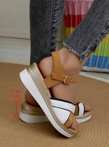 Women's Open Toe Wedge Sandals, Thick Sole One-Buckle Roman Shoes, New Summer Platform High Heel Slide Sandals, Suitable For Short Person