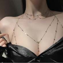 2 件精美水钻和珠饰胸链身体链，适合女士，性感优雅派对装饰，春夏季 - 銀色 - 查看 6