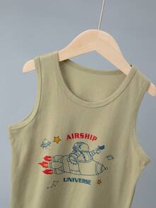 4pcs/Set Kids Astronaut Sleeveless Shorts Pajama Set, Boys Cotton Summer Thin Cartoon Spaceship Printed Homewear Set - Multicolor - View 9