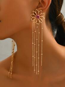 1 Paar Blumen-dekorierte, kreative Quasten lange elegante Hängeohrringe, vielseitig modisch für den täglichen Gebrauch, Sommer
