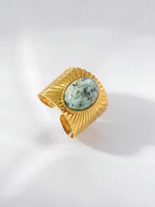 1pc Turquoise Ring, Niche Design European And American Elegant Stainless Steel Ring, Exquisite Versatile Street Fashion Item, Perfect Gift For Your Loved One - Yellow - View 18