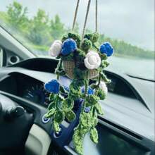 1 pieza Planta de crochet linda para espejo retrovisor de carro/decoración de habitación, accesorio colgante hecho a mano para espejo de carro estilo bohemio, adecuado para mujeres y niñas, decoración estética interior verde del carro, adorno colgante para camión para hombres