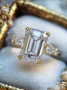 1 pezzo Anello di lusso e alla moda da donna in rame e argento con zirconia cubica incastonata geometricamente, adatto per uso quotidiano, proposta di matrimonio, fidanzamento, matrimonio, anniversario, regalo per la fidanzata