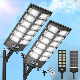 2PK Commercial 1000000LM Outdoor Dusk To Dawn Solar Street Light Road Area Lamp