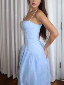 Women Solid Color Ruched Splice Elegant Casual Vacation Dress, Spring & Summer