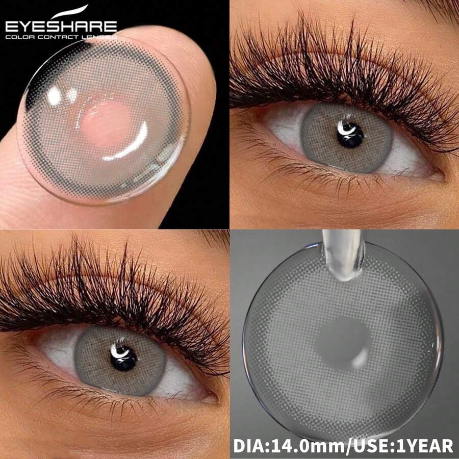 Eyeshare 自然色隐形眼镜灰色隐形眼镜棕色眼睛化妆镜片绿色美瞳适合日常约会和节日活动使用，每年使用，14.0 毫米，1 对/2 件万圣节服装角色扮演