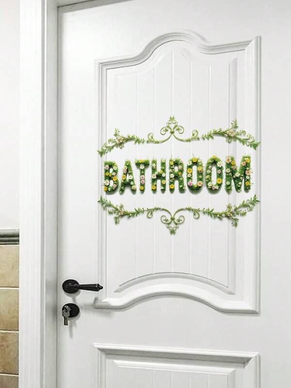 1pc 7.8*11.81inch/20*30cm Home Bathroom Door Sticker, Vibrant Spring Atmosphere Wall Sticker Self-Adhesive Modern Bathroom Decal, Toilet Decoration Wall Sticker, Removable PVC Wall Sticker For Home Decor