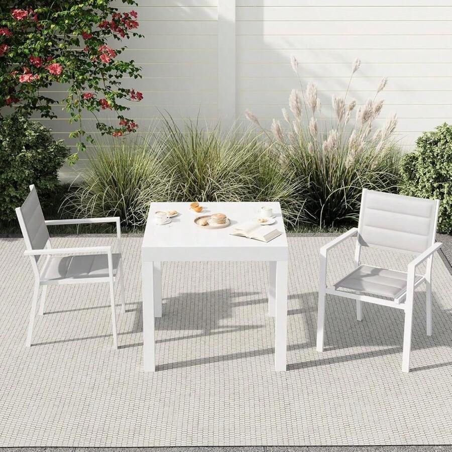 Set Of 2 Lightweight Aluminum Stackable Patio Chairs – 300lb Capacity, Textilene Fabric For Deck, Garden, Or Balcony - White - View 1