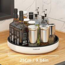 1pc 360-Degree Rotating Spice Rack, Plastic Kitchen Turntable, Multipurpose Countertop Condiment Holder, Fruit Tray Storage Organizer, Home Kitchen Accessories