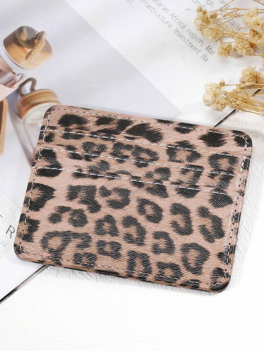 1pc Daily Credit/Debit Card Organizer Wallet Multi-Slots Leopard Print Card Case Unisex For Women Card Wallet Wallet Mini Wallet Purse Wallet - Khaki - View 1