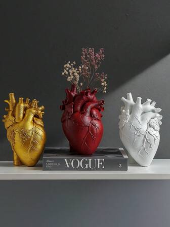 1pc Heart-Shaped Resin Vase, Creative Home Decoration Ornaments, Gothic Heart Organ Design Crafts, Retro Decorative Flower Stand, Suitable For Desktop And Living Room, Including Vase And Dried Flower Arrangement For Dining Table