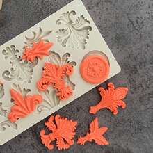 1 pieza Molde de silicona con patrón en relieve estilo europeo retro, molde para caramelos, herramienta de decoración de pasteles, molde de chocolate, artesanía de azúcar, utensilio de cocina - Gris Claro - Ver 4