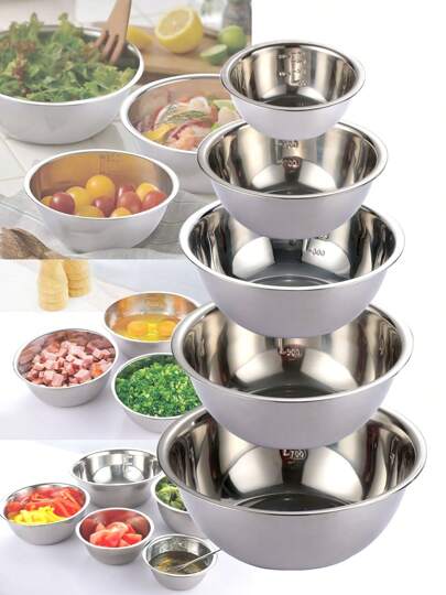 Set Stainless Steel Mixing Bowl Salad Mixing Bowl Set, For Food Storage, Meal Preparation, Salad, Etc., Kitchen Gadget, Kitchen Accessories, Back To School Supplies