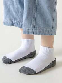 5 pares de calcetines cortos de malla de unicolor para niños, calcetines escolares para niños y niñas, calcetines para niños de color contrastante - Gris - Ver 2