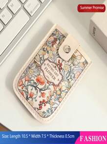 Vintage Painting Style Pull-Out Card Holder, Minimalist Single-Layer Women Small Compact Slim Cartoon Design Card Case