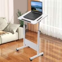 SHZICMY Small Standing Desk With Wheels, Adjustable Height Laptop Rolling Stand Up Table, Portable Mobile Book Stopper Workstation Desk For Home, Office (16"*24" - White) - 白色 - 查看 3