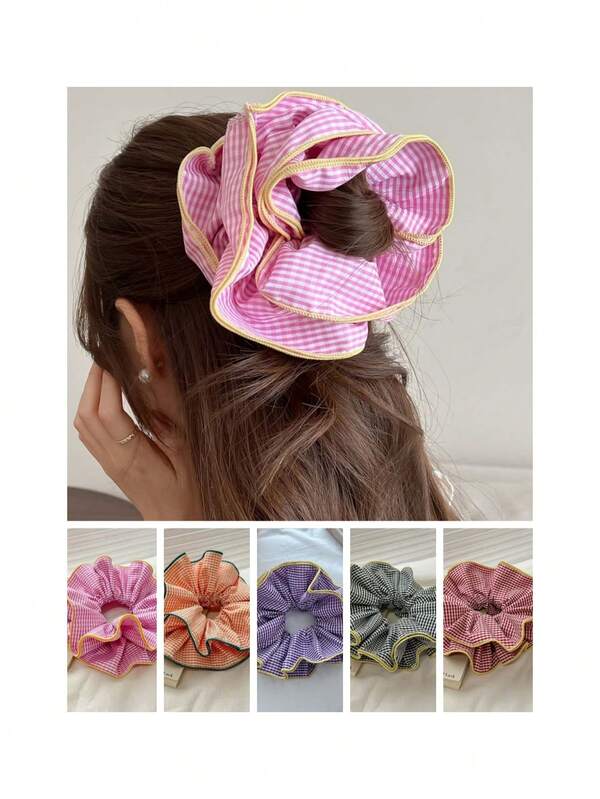 6 قطع إكسسوارات شعر عصرية متعددة الاستخدامات رباطات شعر رباطات رغوية ملونة بطبعة المربعات الرباعية الطبقات