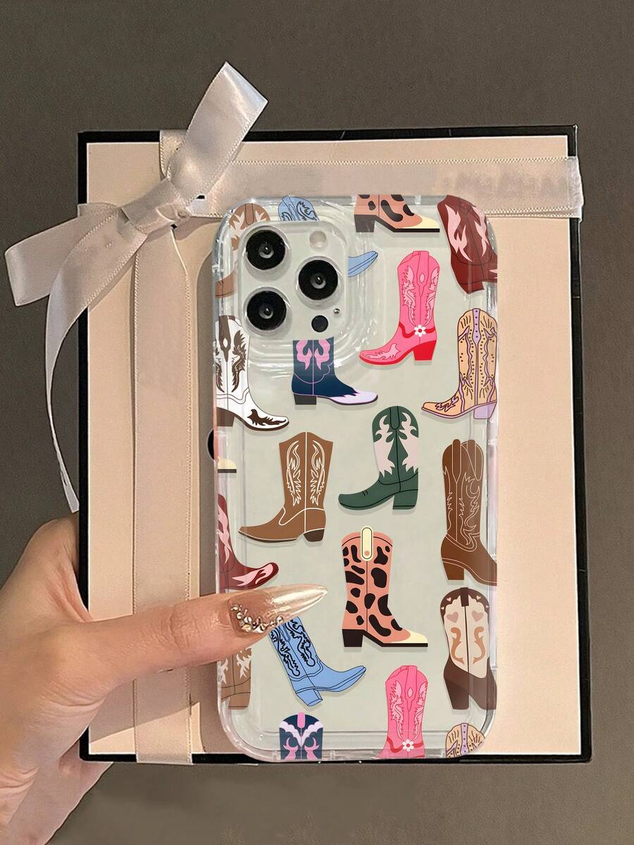 Western Cowboy Boots Printed Clear Phone Case Compatible With Apple 16/11/12/13/14/15/15Pro/15Plus/15ProMax/7Plus/8Plus/X/XSMax/XR/11Pro/12Pro/13Pro/14Pro/12Mini/13Mini/11ProMax/12ProMax/13ProMax/14Pro Max/14Plus/6/6S/6Plus/7/8/16Pro/16Plus/16ProMax/SE & Galaxy A54/A14/A12/A13/A15/A32/A33/A24/A52S/S20/S21/S22/S23/S24/S23Plus/S24Ultra/S25/A15/A33/A23 Waterproof Shockproof Anti-Fall Scratch Resistant - Multicolor - View 1