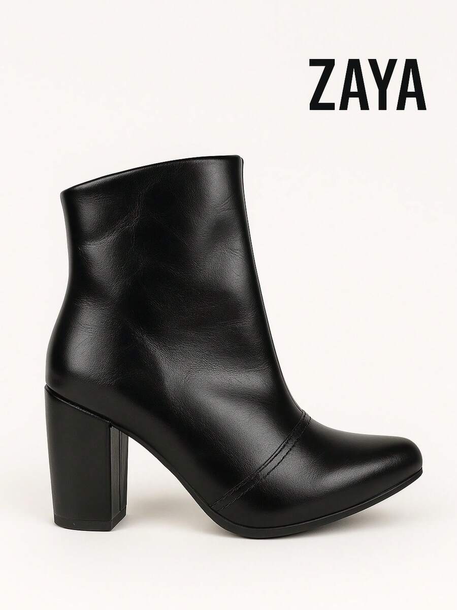 Women's Short Boot With Block Heel And Pointed Toe – ZAYA - Black - View 1