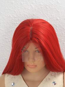 热门红色 U 型蕾丝假发，适合时尚女孩，耐热合成发丝长直发，适合儿童角色扮演 - 紅色 - 查看 6