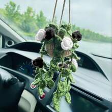 1 pieza Planta de crochet linda para espejo retrovisor de carro/decoración de habitación, accesorio colgante hecho a mano para espejo de carro estilo bohemio, adecuado para mujeres y niñas, decoración estética interior verde del carro, adorno colgante para camión para hombres