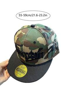 1pc Unisex Casual Streetwear Camo Embroidery Hip Hop Adjustable Wide Brim Flat Top Baseball Cap, Suitable For Men And Women, Spring/Summer/Autumn, Streetstyle, Sun-Shading Outdoor Sports Hat