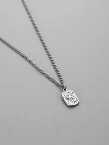 1PC Men's Silver Simple Square Star Pendant Necklace - Silver - View 2