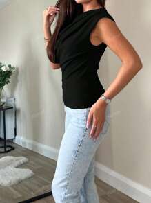 Elegant Basic Casual Peculiar Gorgeous Asymmetrical Neck Crop Top For Women, Minimalist Sexy Oblique Shoulder Fitted Short Midriff-Baring Top, Sweet Sexy