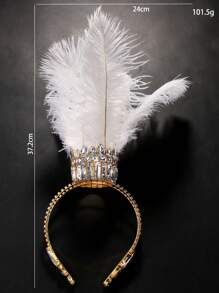 1 Stück Goldweiße Feder Strass Ball Tiara Geeignet für Damenbälle oder Auftritte Kopfschmuck Schmuck Übertrieben Elegante Krone im exotischen Stil
